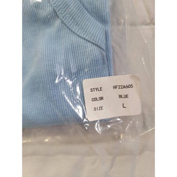 Hyfve Womens Large Midi Dress Sky Blue Ribbed Knit Sleeveless Side Slit  NTW - Picture 7 of 8